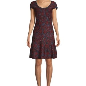 St. John Sparkle Velvet Jacquard Dress Burgundy/Blue